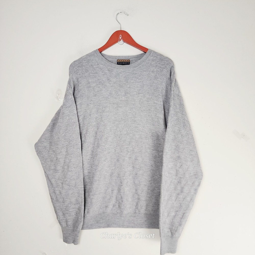 Robert Talbott 100% Merino Wool Sweater XL Gray Textured Crewneck Minimalist - Picture 2 of 6